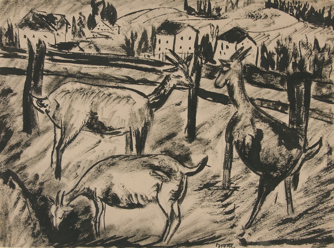 Goats and Landscape by Дора Бромбергер — digital art print download