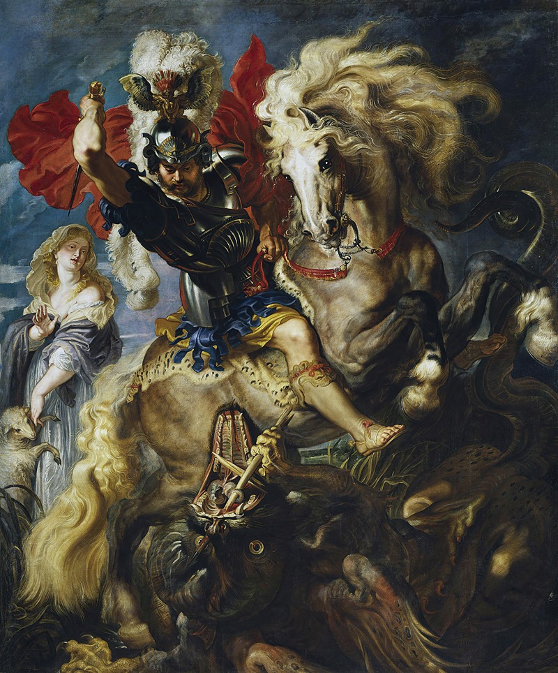 St George Battles The Dragon by Петер Пауль Рубенс, 1606-1608 — digital art print download