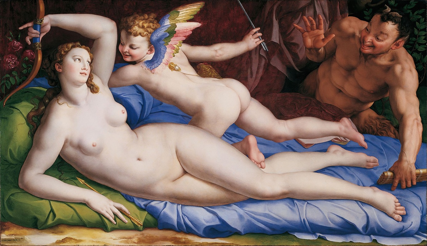 Venus, Cupid And Satyr by Агноло Бронзино — digital art print download