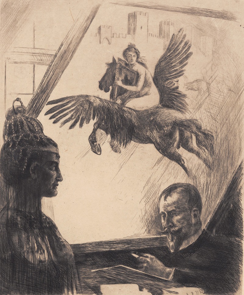 Allegorisk selvportræt by Ханс Николай Хансен, 1898 — digital art print download