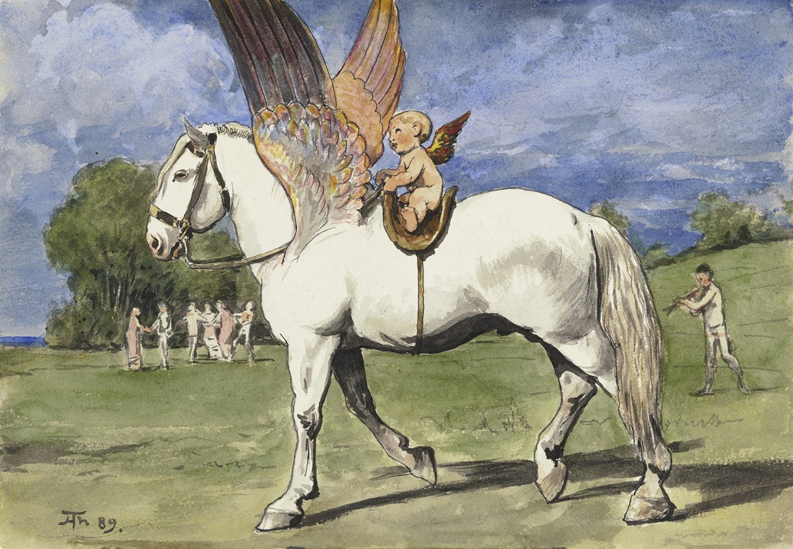 Cherub on Pegasus by Ханс Тома, 1889 — digital art print download