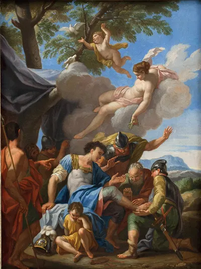 Venus Bringing Simples for the Wounded Aeneas by Hendrik Krock, 1706 — digital art print download