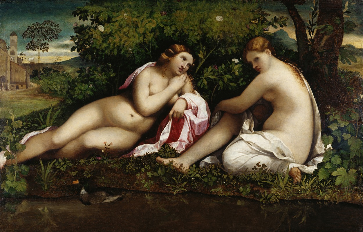 Two Nymphs at Rest by Якопо Пальма Ил Веккьо, 1520 – 1530 — digital art print download