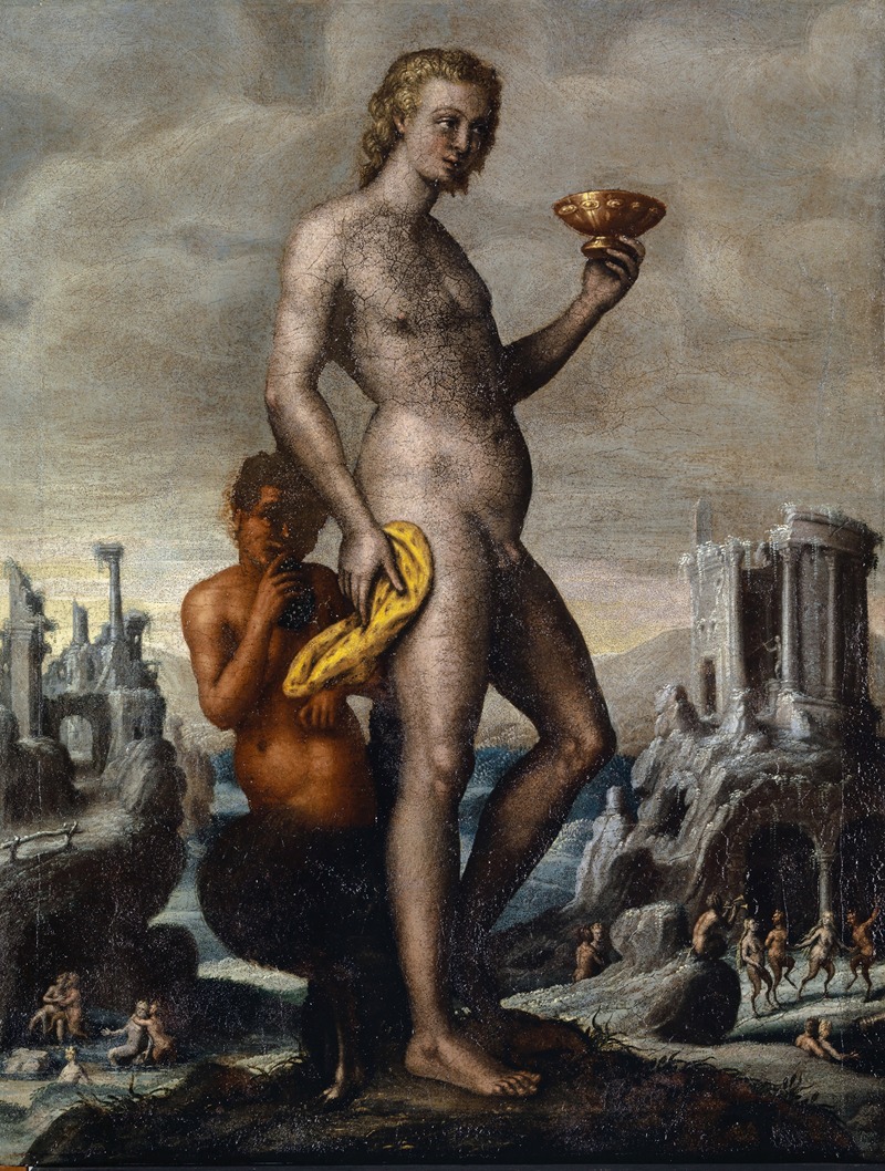 Bacchus with a Drinking Cup, accompanied by a Satyr by Martin Schermus — digital art print download