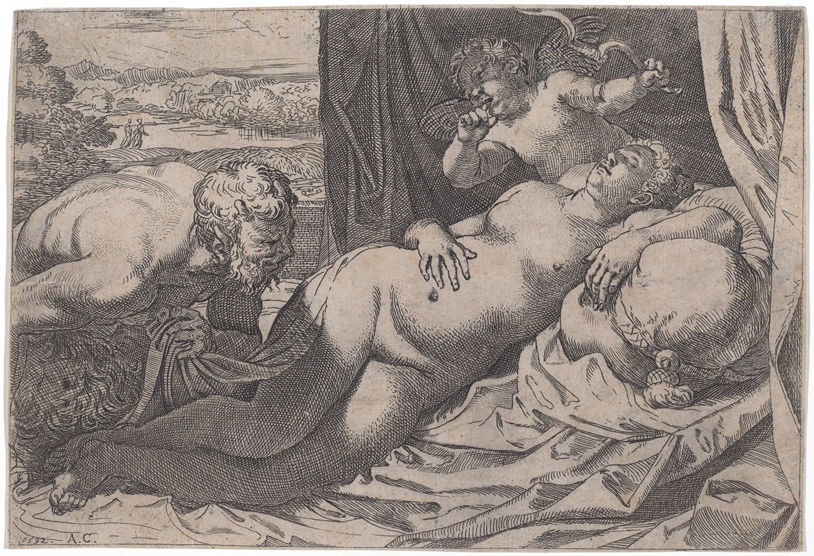 Venus and a Satyr by Аннибале Караччи, 1592 — digital art print download