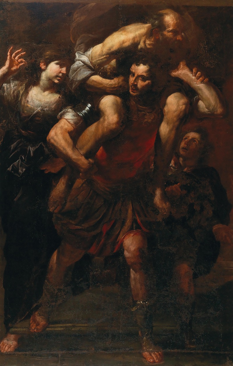 Aeneas fleeing the burning Troy — Gioacchino Assereto