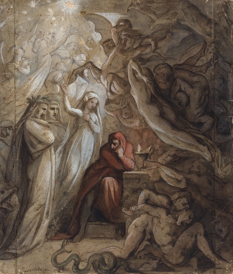 Dante Meditating on the 'Divine Comedy' by Jean-Jacques Feuchère, 1843 — digital art print download