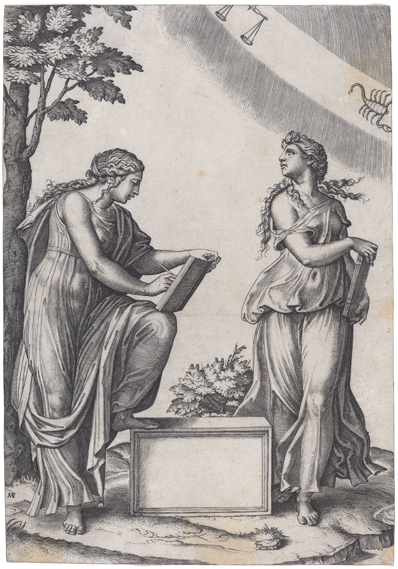 Two Women with the Zodiac — Marcantonio Raimondi