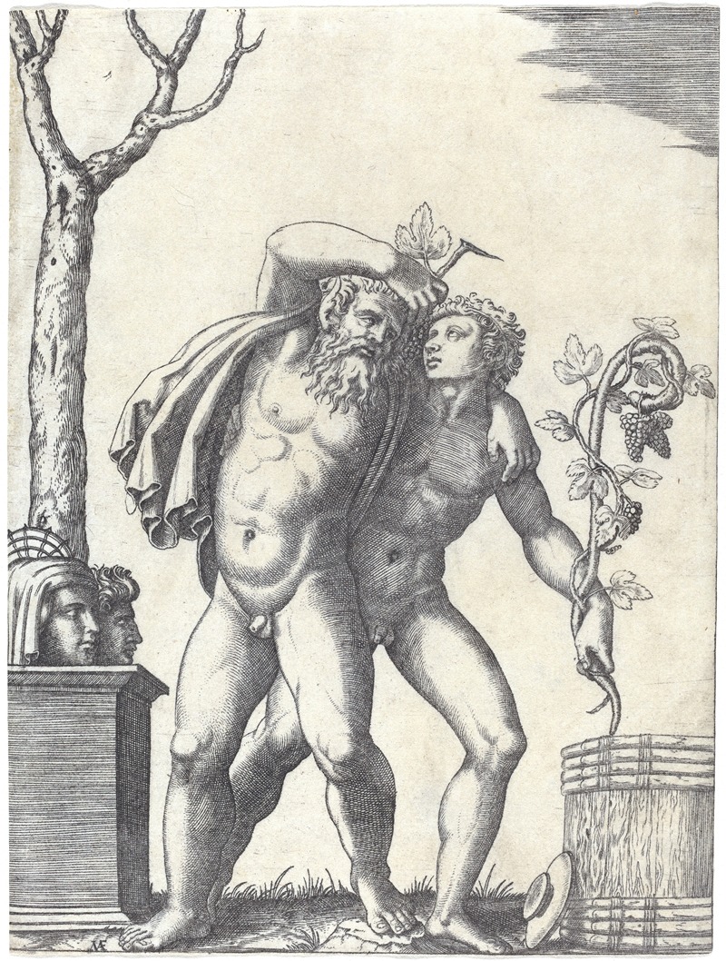 A Young and an Old Bacchant by Marcantonio Raimondi — digital art print download