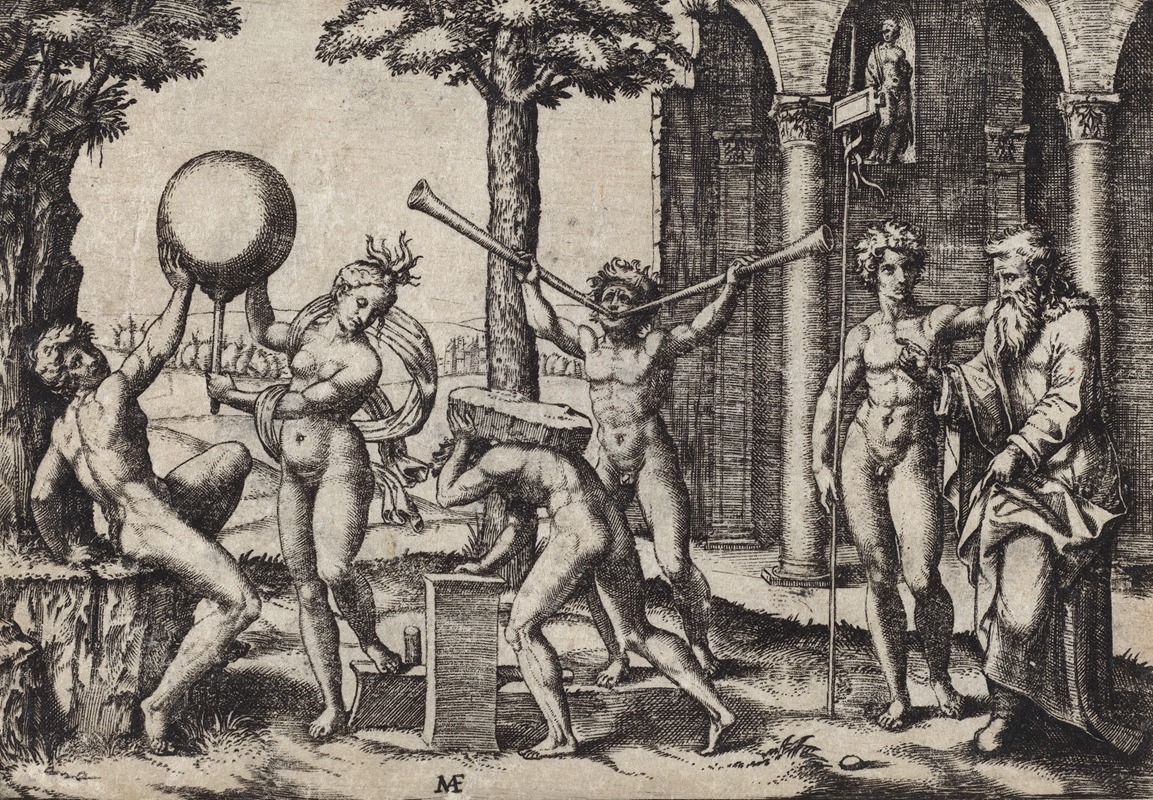 The Man with Two Trumpets, NGA 10133 — Marcantonio Raimondi
