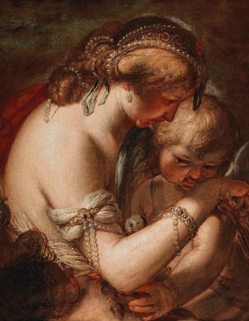 Venus and Amor with a putto by Nicolò Bambini — digital art print download
