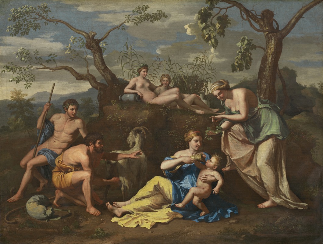 Nymphs Feeding the Child Jupiter by Follower of Nicolas Poussin, c. 1650 — digital art print download