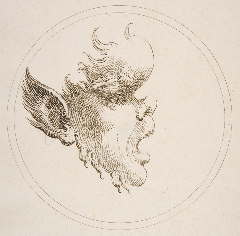 Grotesque Head With a Bulging Forehead Looking to the Right Within a Circle — Gaetano Piccini