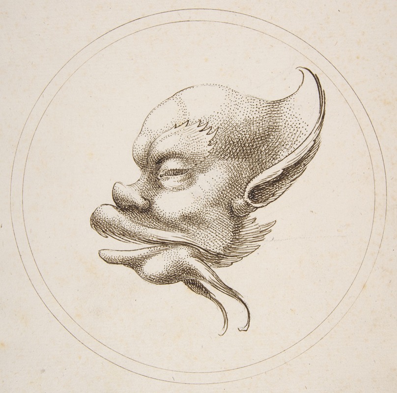 Grotesque Head With a Large Eyebrow Looking to the Left Within a Circle — Gaetano Piccini