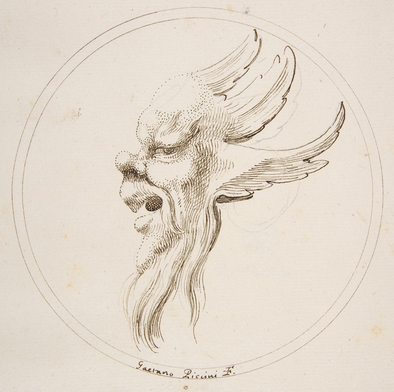 Grotesque Winged and Bearded Head Looking to the Left within a Circle — Gaetano Piccini