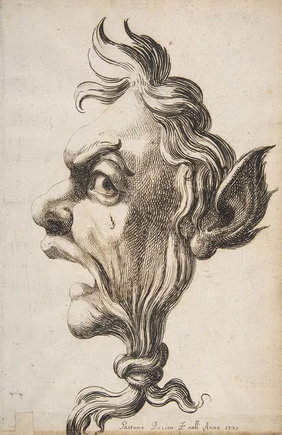 Large Grotesque Head Being Strangled by its Own Hair by Gaetano Piccini, 1727 — digital art print download