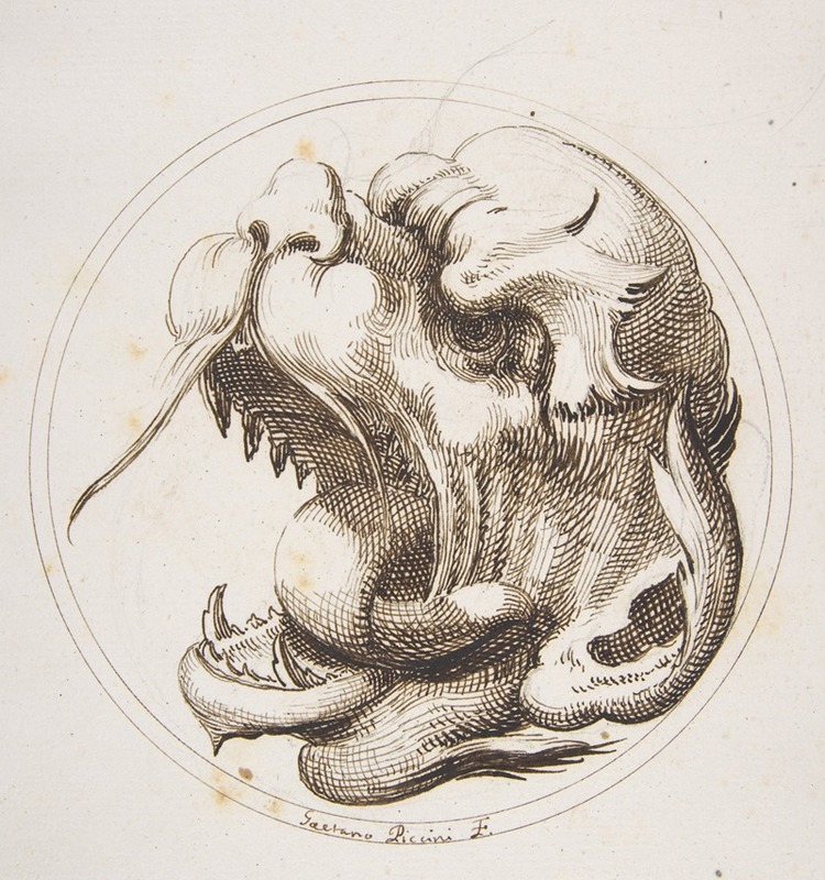 Large Grotesque Head With an Open Mouth Looking to the Left Within a Frame — Gaetano Piccini