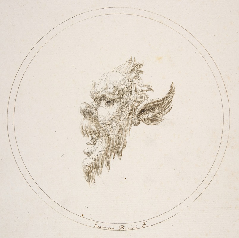 Small Grotesque Head Looking to the Left Within a Circle by Gaetano Piccini, 1727 — digital art print download