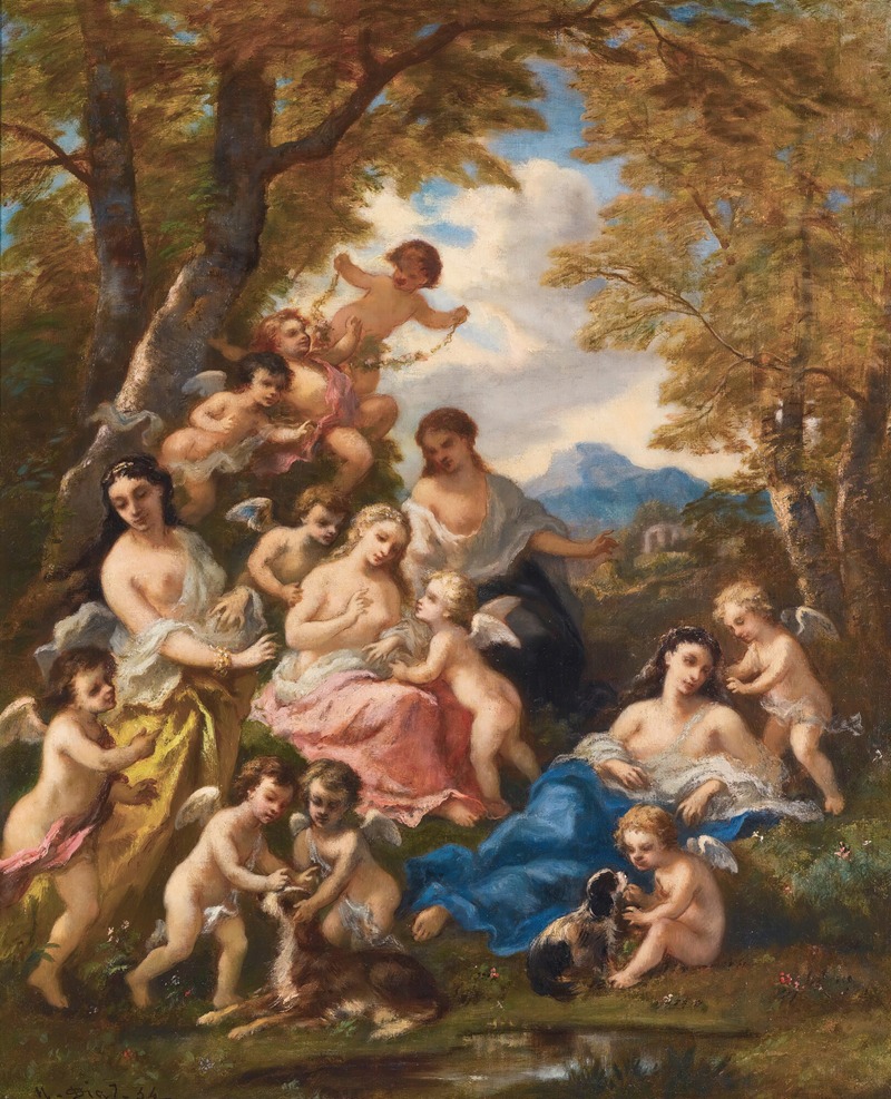 Nymphes Et Amours by Нарцисс-Виржиль Диаз де Ла Пенья, 1854 — digital art print download