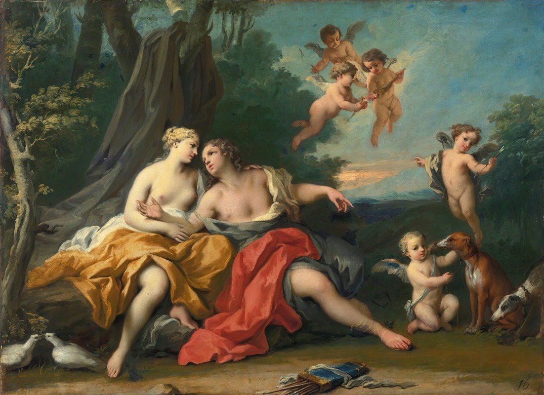 Venus And Adonis by Якопо Амигони — digital art print download