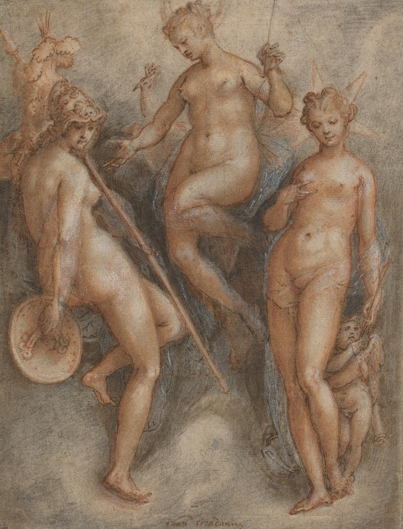 Three Goddesses – Minerva, Juno and Venus by Ян ван дер Страт, c. 1587 — digital art print download
