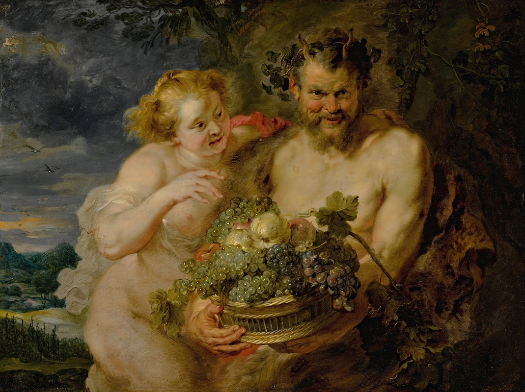 Satyr And Bacchante by Последователь Питера Паула Рубенса — digital art print download