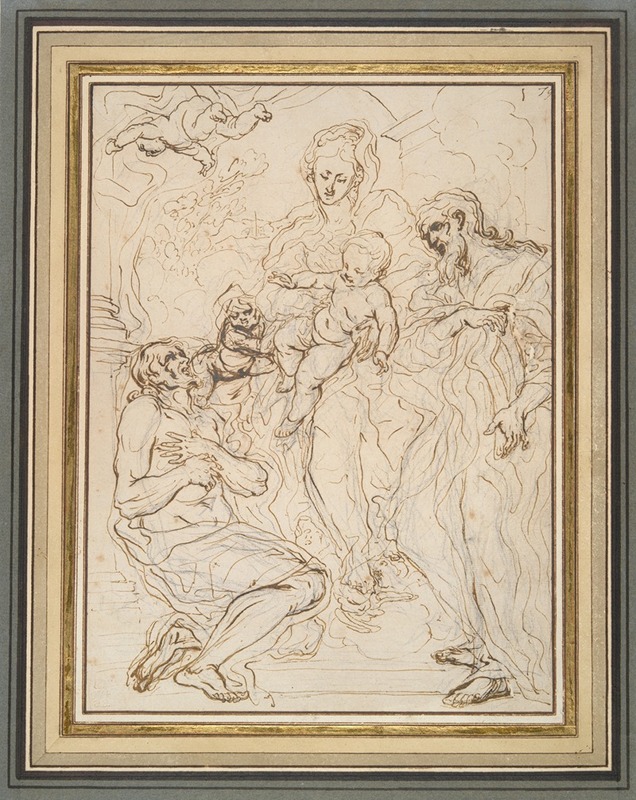 Virgin and Child with Two Saints by Джованни Баттиста Гаулли — digital art print download