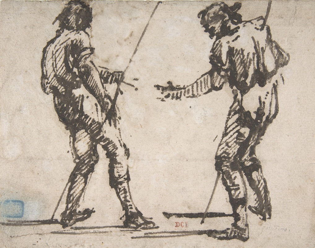 Two Men Holding Long Staffs by Джованни Баттиста Пиранези — digital art print download