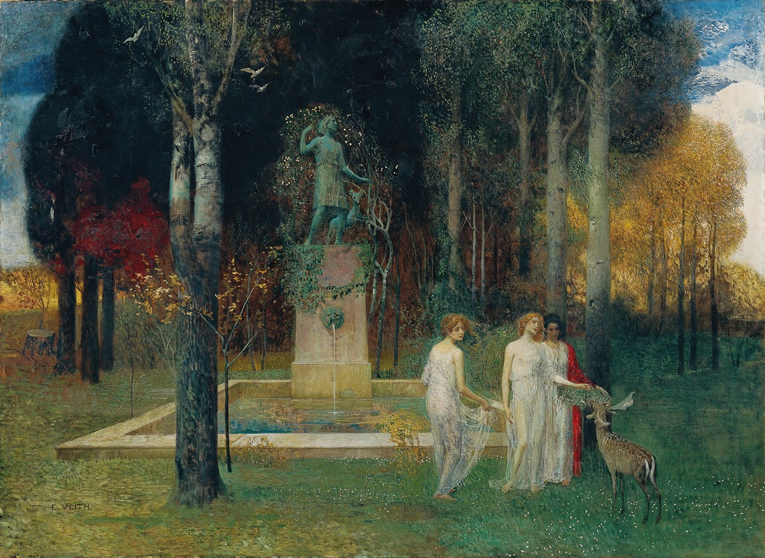 Nymphen am Brunnen by Эдуард Вейт, 1905 — digital art print download