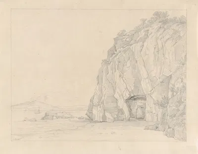A Grotto near Sorrento, with a Distant View of the Vesuvius by Heinrich Reinhold, 1823 — digital art print download