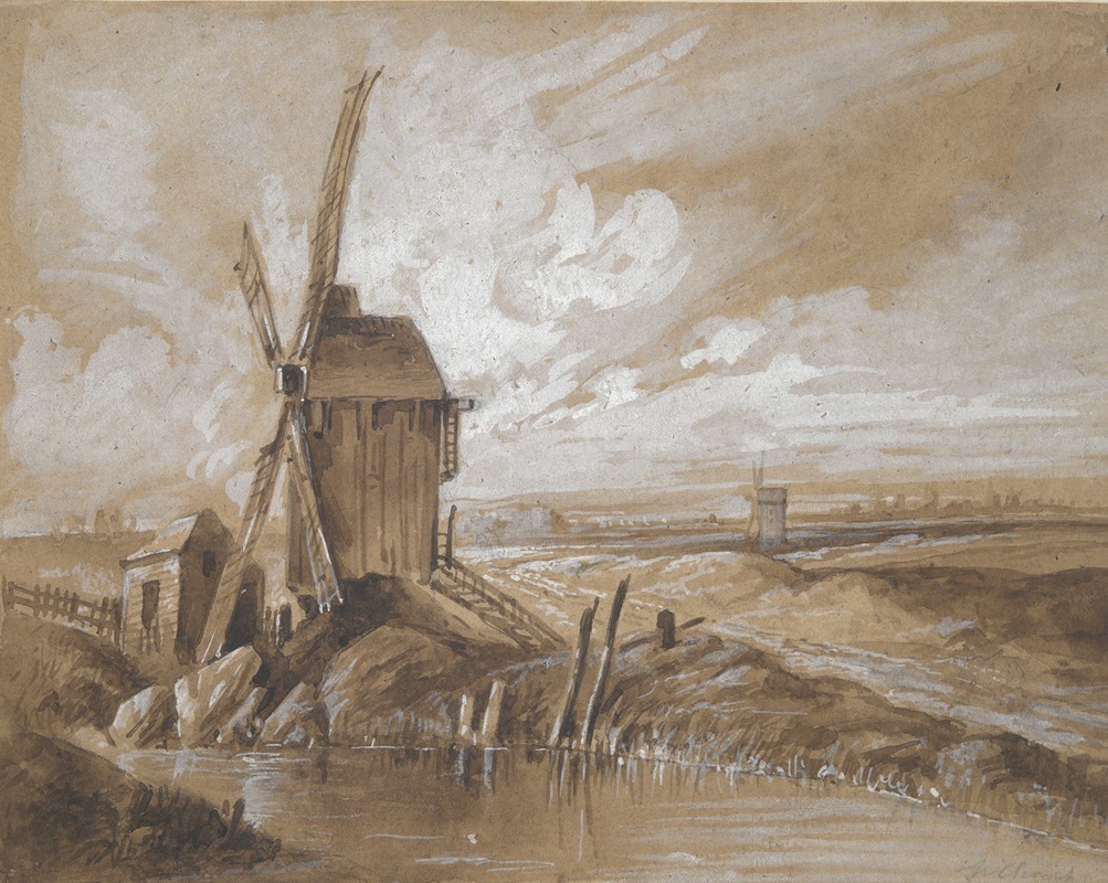 Windmills in a Landscape by Hubert Clerget — digital art print download