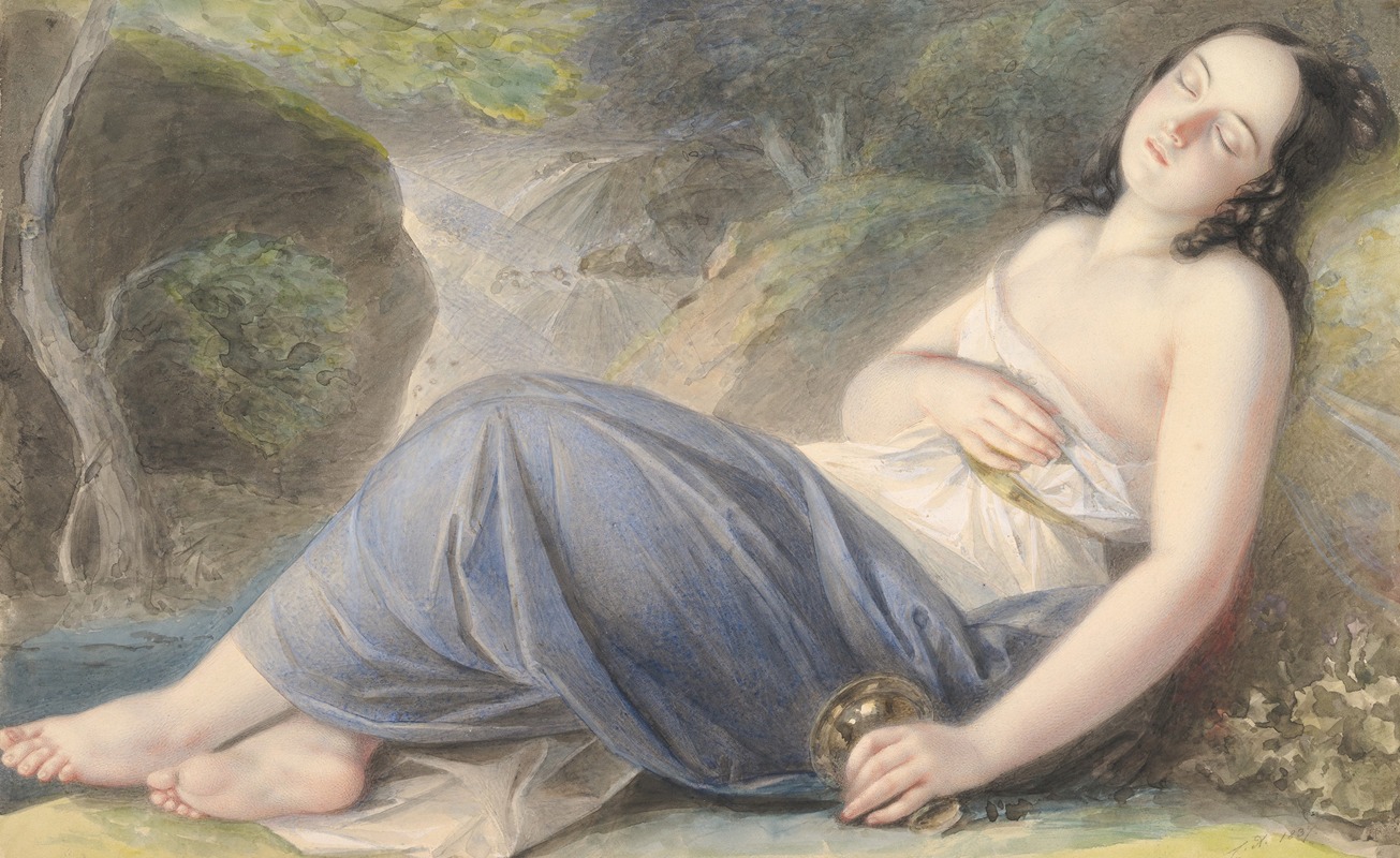 Psyche Asleep in a Landscape by Карл Иосиф Алойс Агрикола, 1837 — digital art print download
