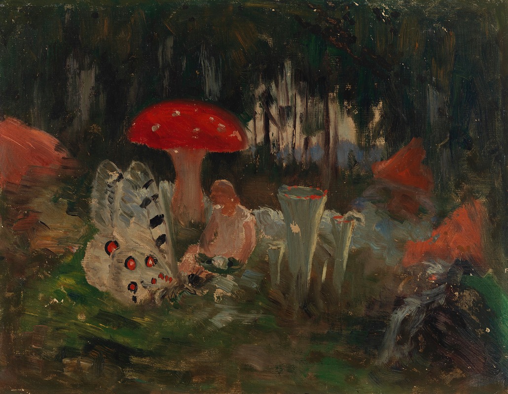 The Princess and a Butterfly Underneath a Fly Agaric — Torsten Wasastjerna