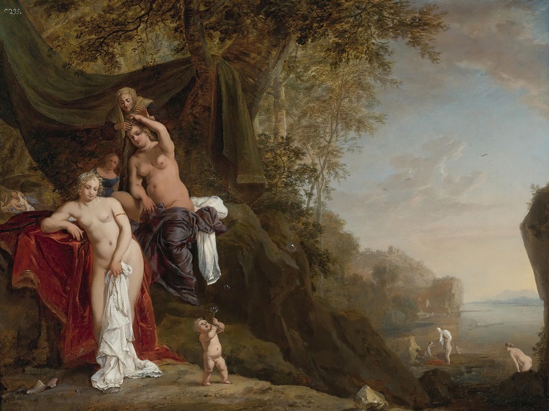 Nymphs Bathing by Бартоломейс Бринберг, 1647 — digital art print download