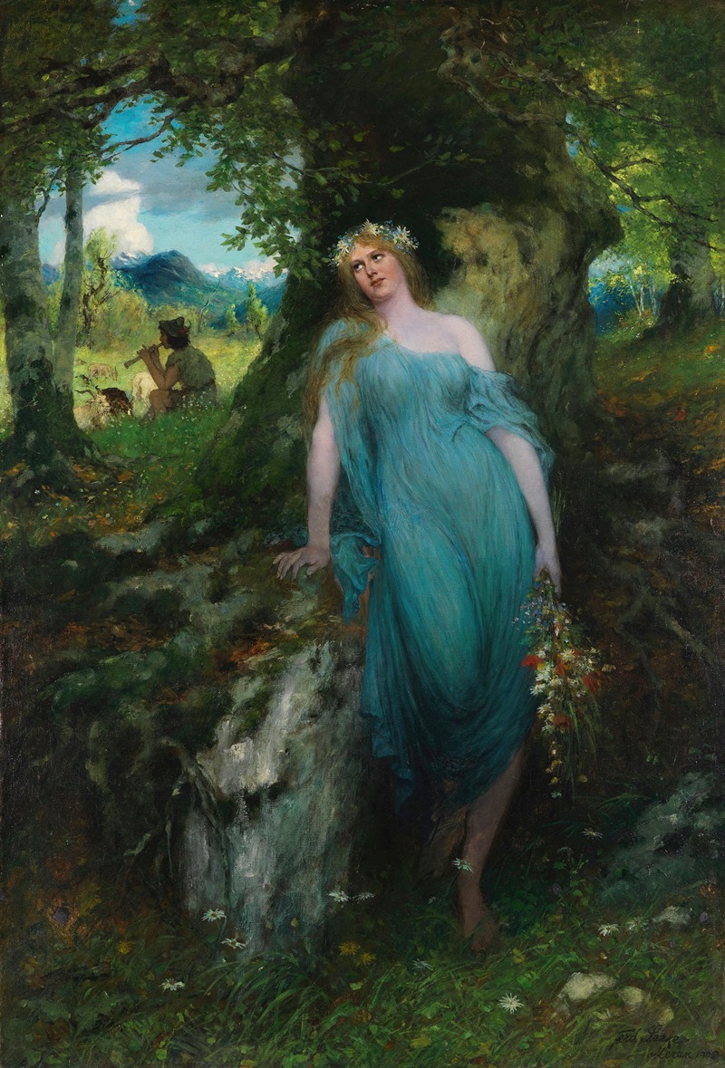 Wood nymph and shepherd by Фердинанд Лике, 1905 — digital art print download