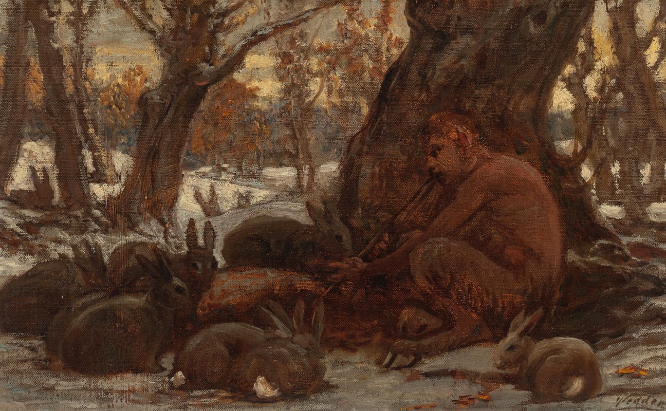 Young Marsyas Charming the Hares by Элиху Веддер — digital art print download