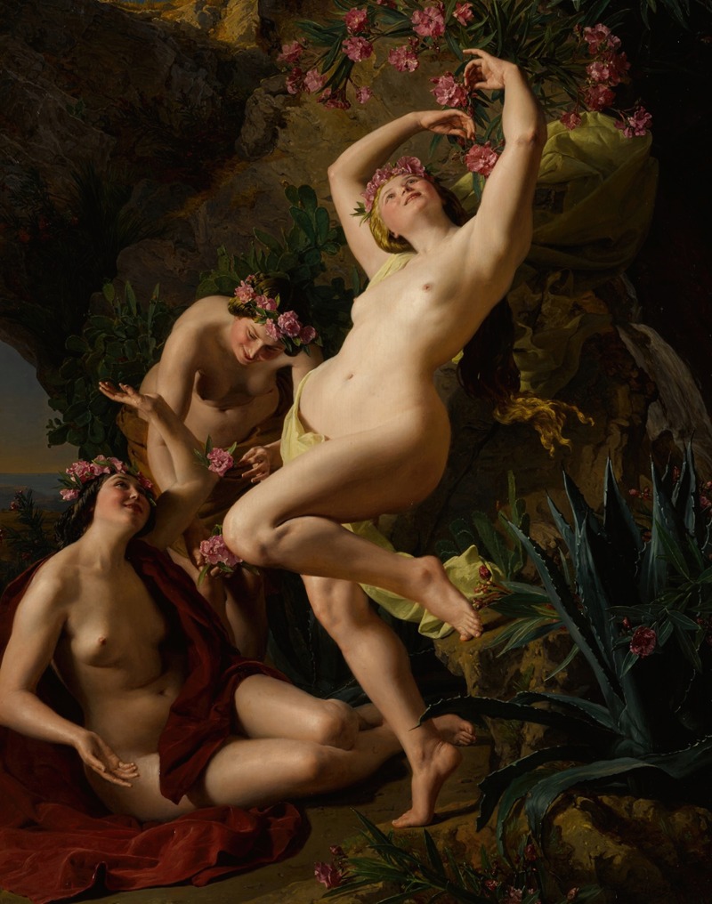 Three Graces garlanded with roses by Фердинанд Георг Вальдмюллер, 1856 — digital art print download