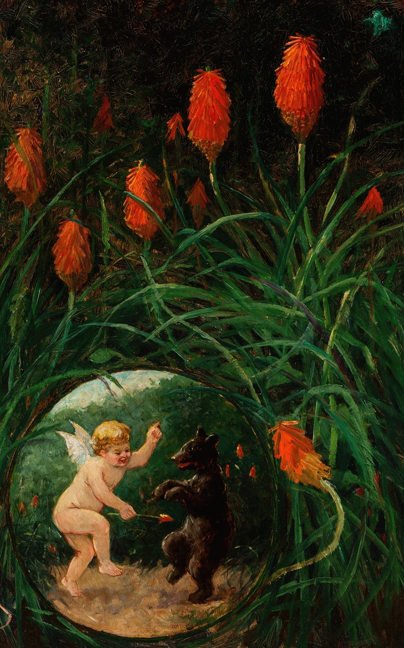 Fairy and Bear in Garden — Frederick Stuart Church