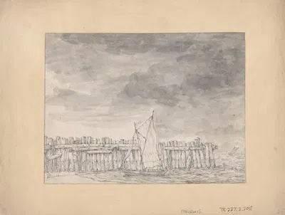 Boat Moored on a Beach by a Wooden Palisade by Ян Порселлис — digital art print download