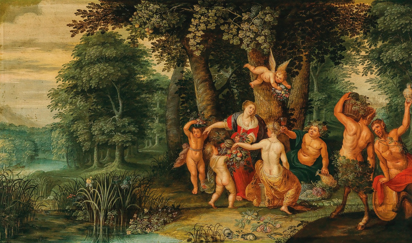 A Bacchanal with Ceres and Satyrs by Антверпенская школа — digital art print download
