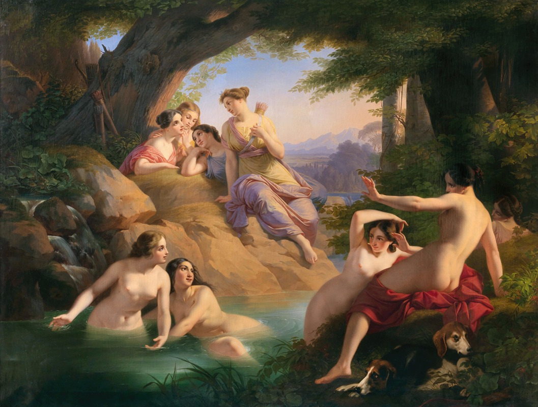 Diana and her Nymphs Bathing by Поль Эмиль Якобс, 1846 — digital art print download