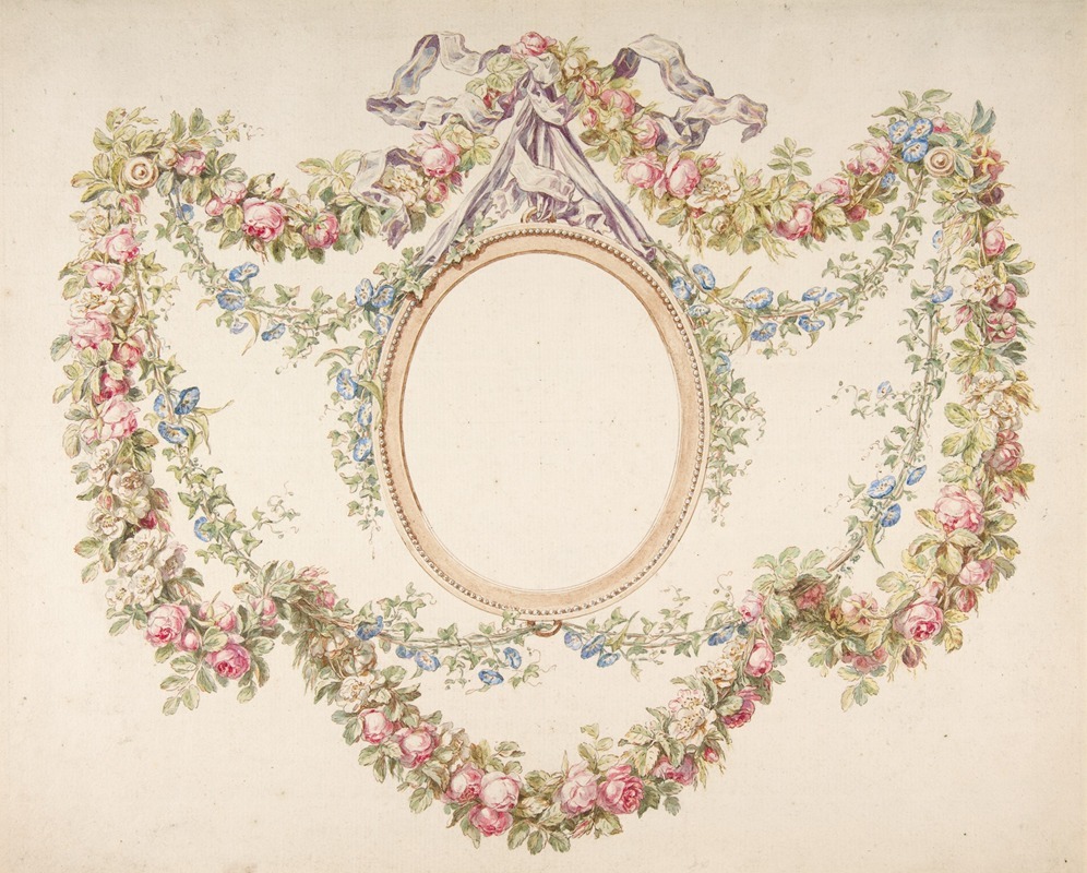 Floral Swags Framing an Empty Oval by Жан-Батист Пилеман — digital art print download