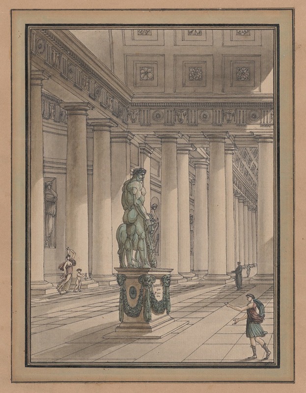 Classical Interior with a Statue of Hercules by Jean-Arnaud Raymond — digital art print download