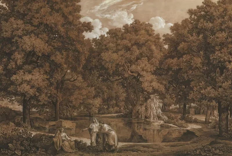 Arcadian Landscape with Three Figures at a Lake — Johann Christian Reinhart