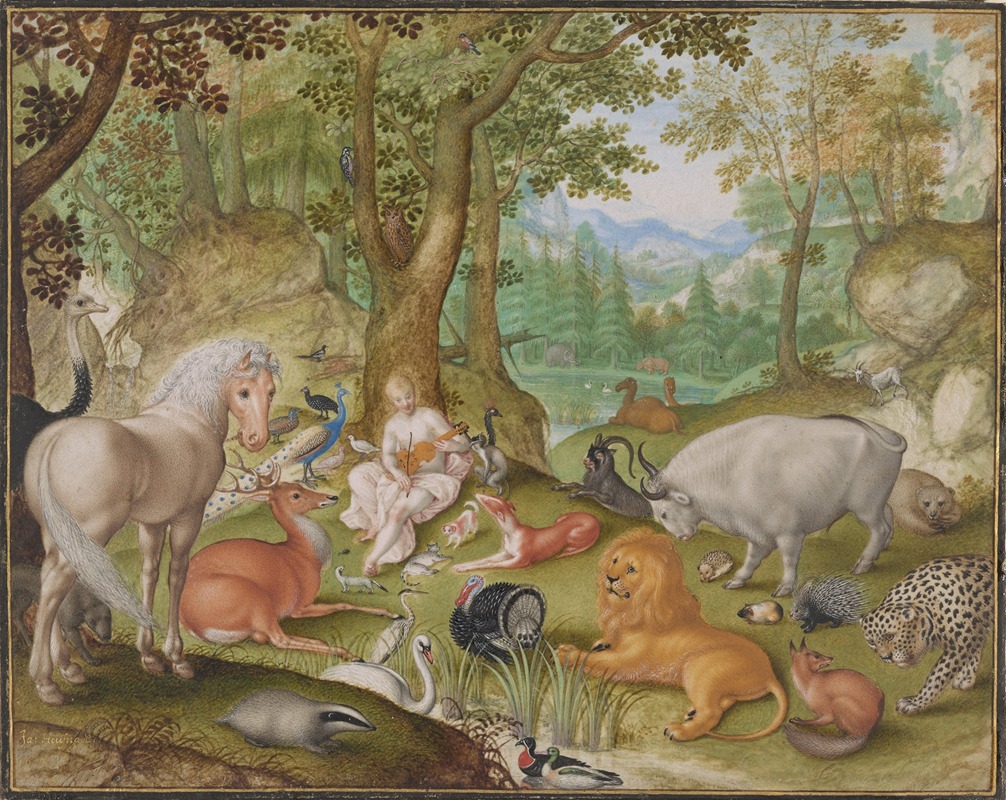 Orpheus charming the animals by Jacob Hoefnagel, 1613 — digital art print download