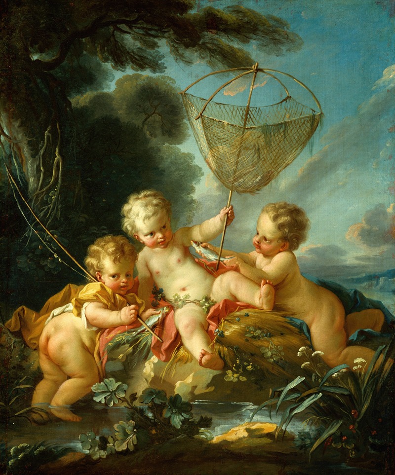 Putti as Fisherman by Франсуа Буше, 1744 — digital art print download