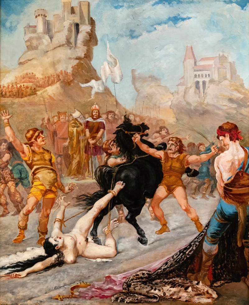 Brunehilde's death by Жан-Батист Каривен, 1885 — digital art print download
