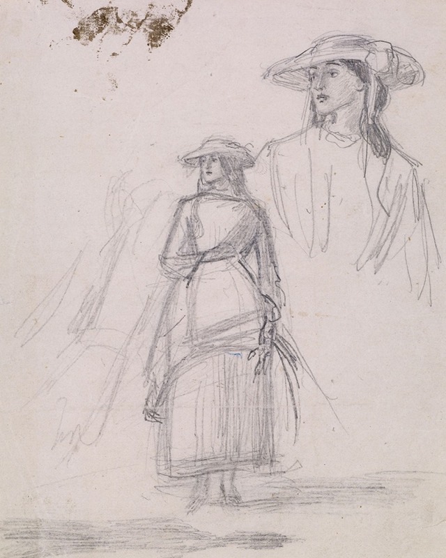 Thomas Hood's Ruth – Two Figure Sketches by Сэр Джон Эверетт Милле — digital art print download