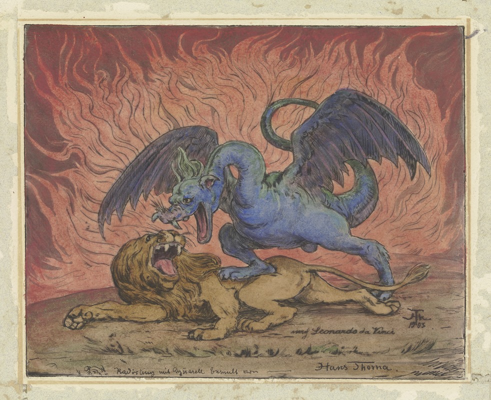 Dragon and Lion by Hans Thoma, 1903 — digital art print download