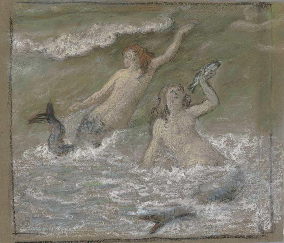 Three mermaids in the water by Отто Шольдерер — digital art print download
